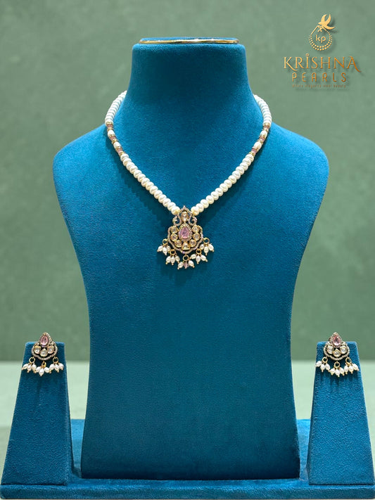 Rose Quartz Kundan Pearl Necklace