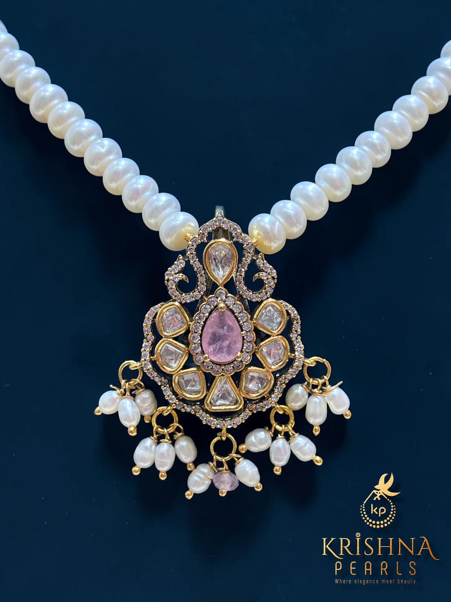 Authentic Pearls Single Layer Pink Pendent Set