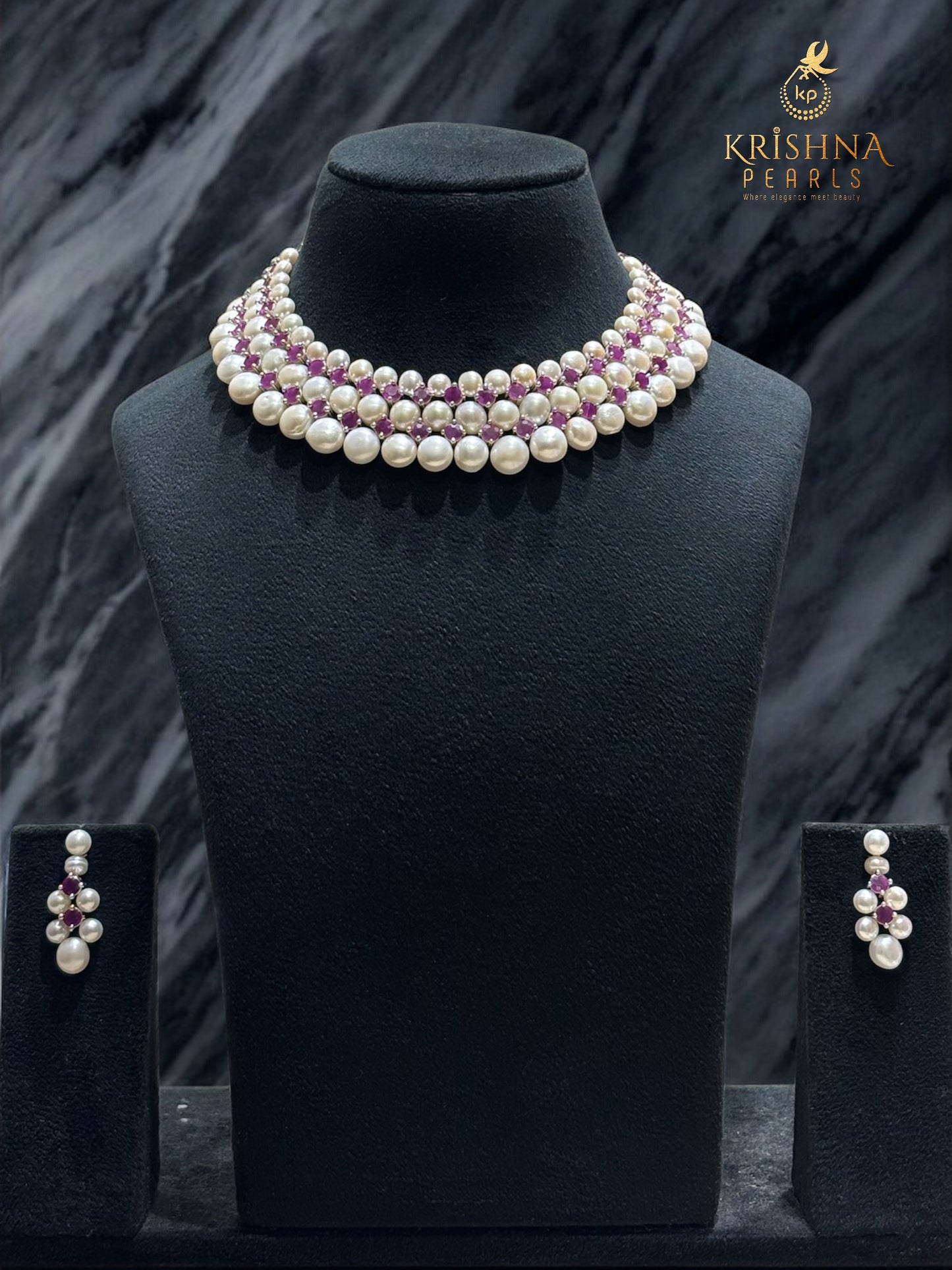 Button Pearls Necklace Set