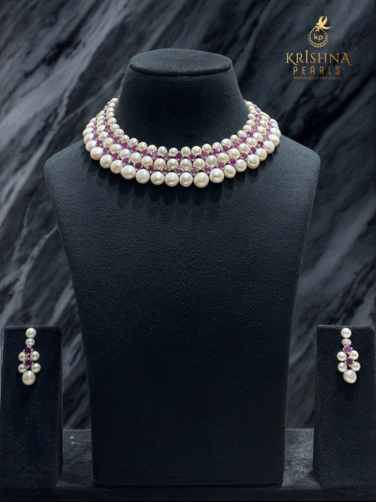 Button Pearls Necklace Set