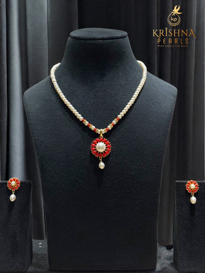 Floral Symphony Coral Studded Pearls Necklace Set