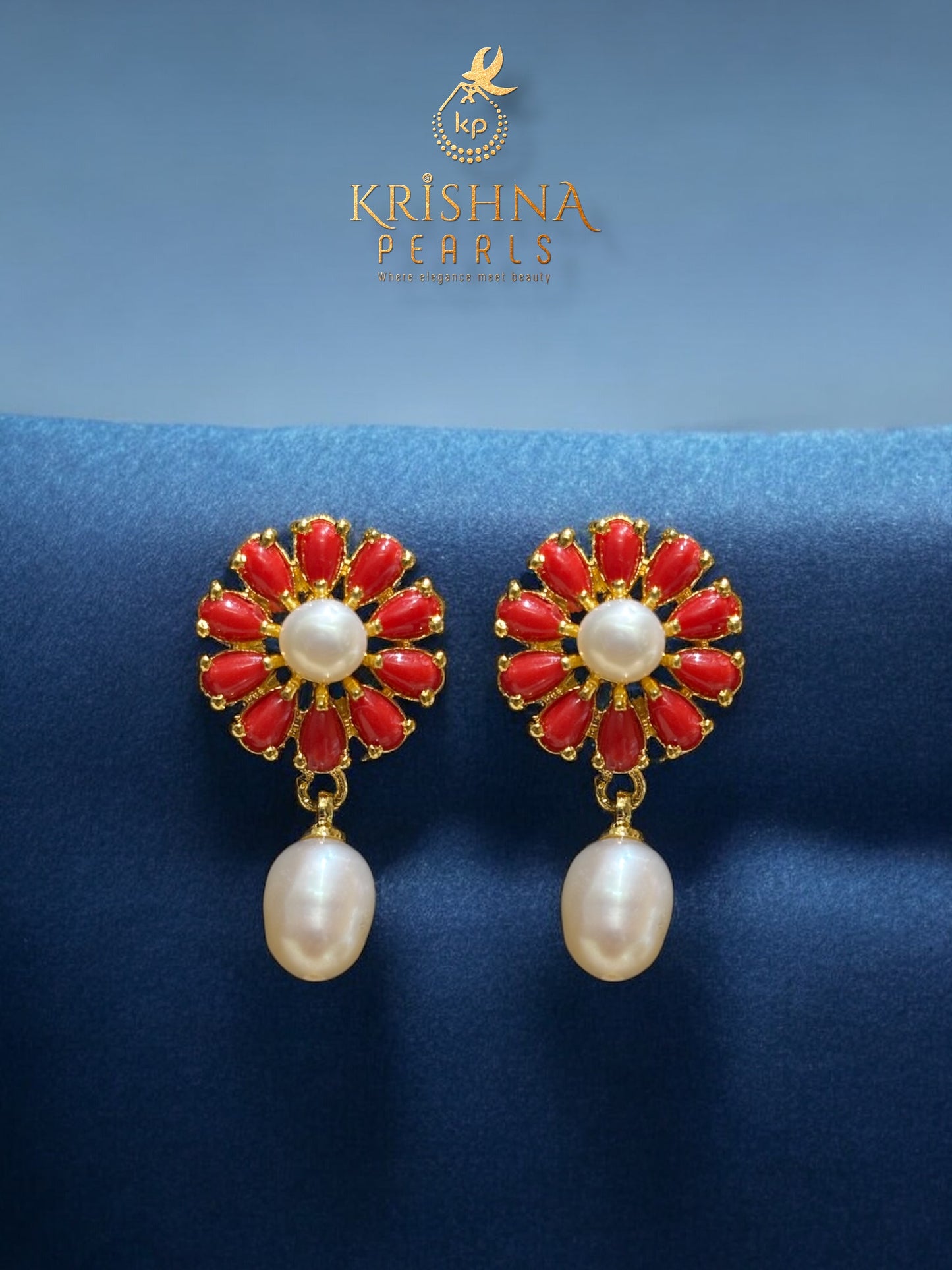 Floral Symphony Coral Studded Pearls Necklace Set
