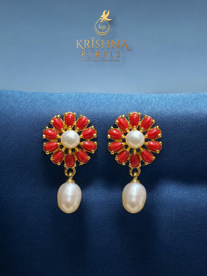 Floral Symphony Coral Studded Pearls Necklace Set