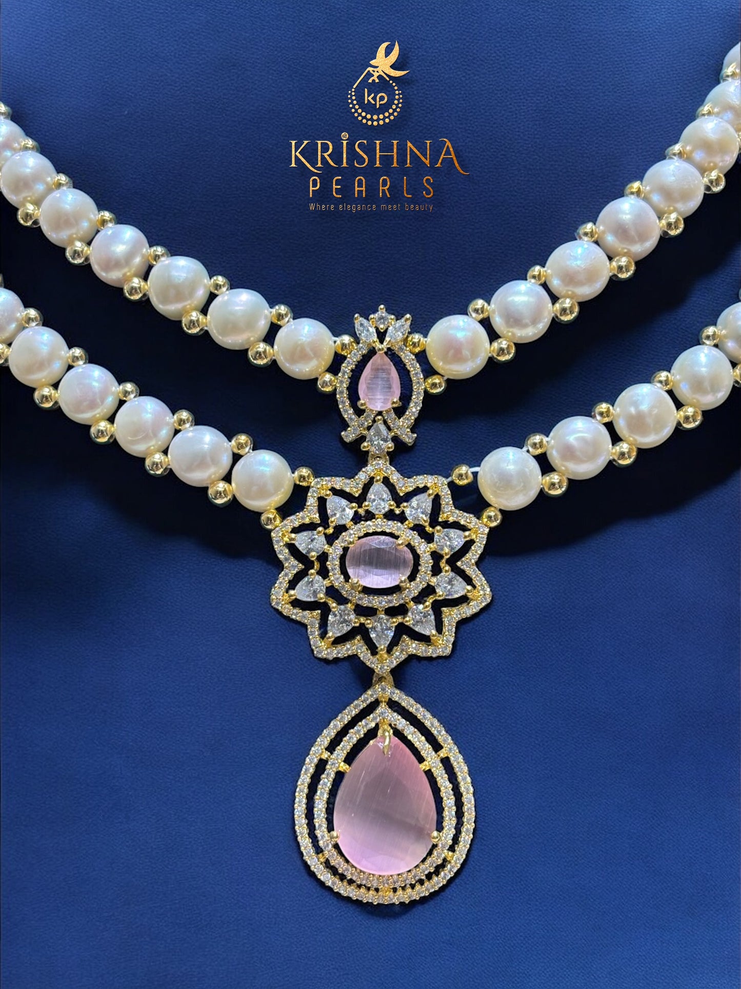 Button Pearls & Rose Quartz Double Layer Necklace Set
