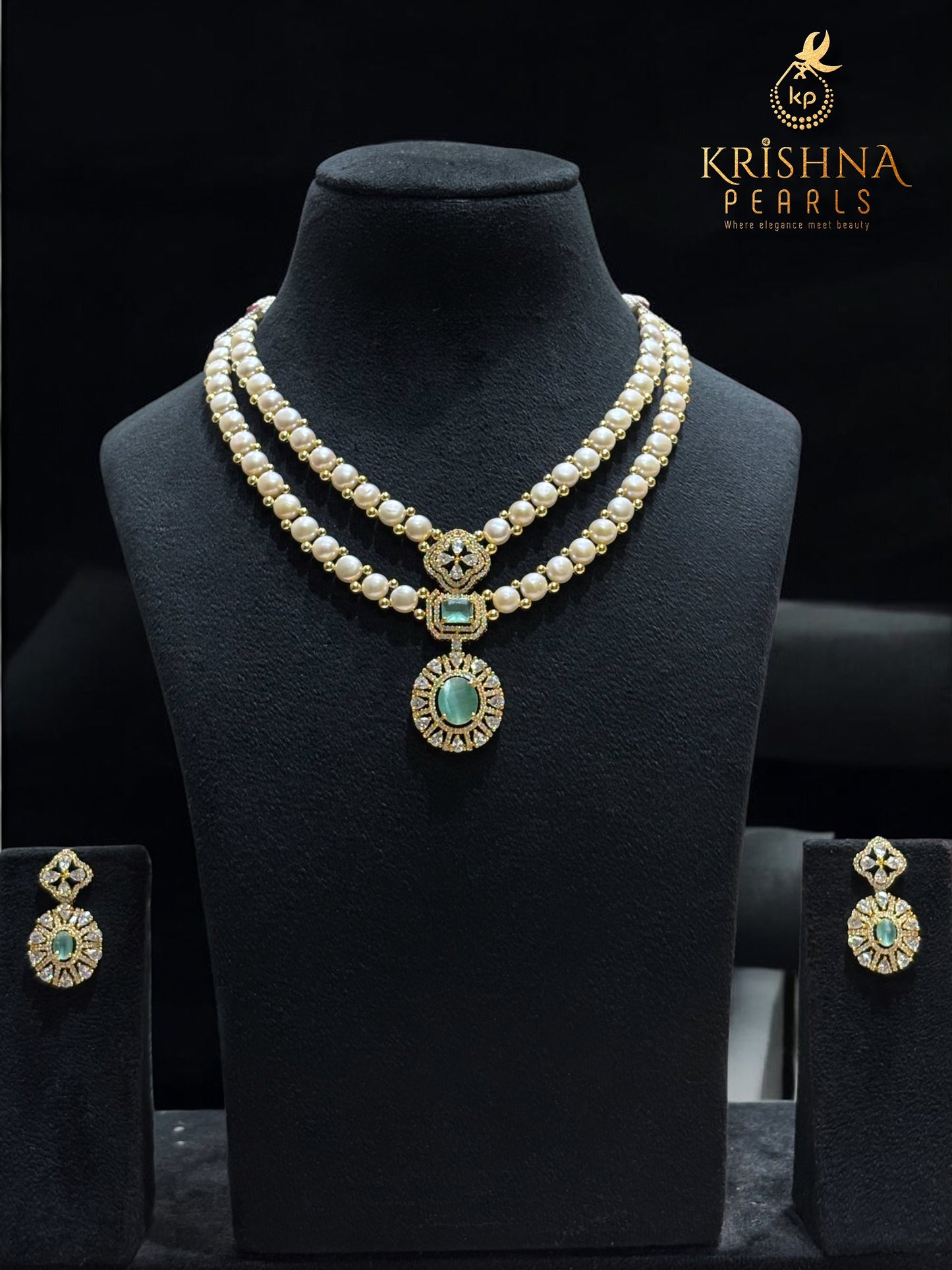 Button Pearl & Blue Quartz Necklace Set