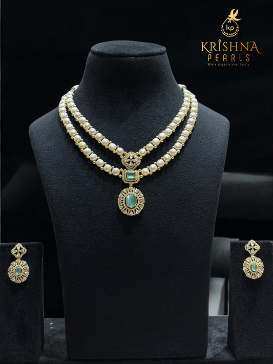 Button Pearl & Blue Quartz Necklace Set