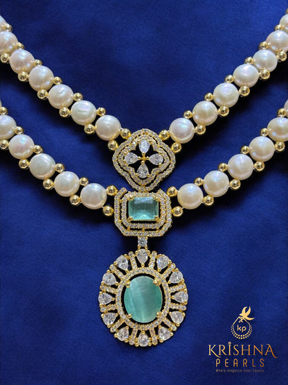 Button Pearl & Blue Quartz Necklace Set
