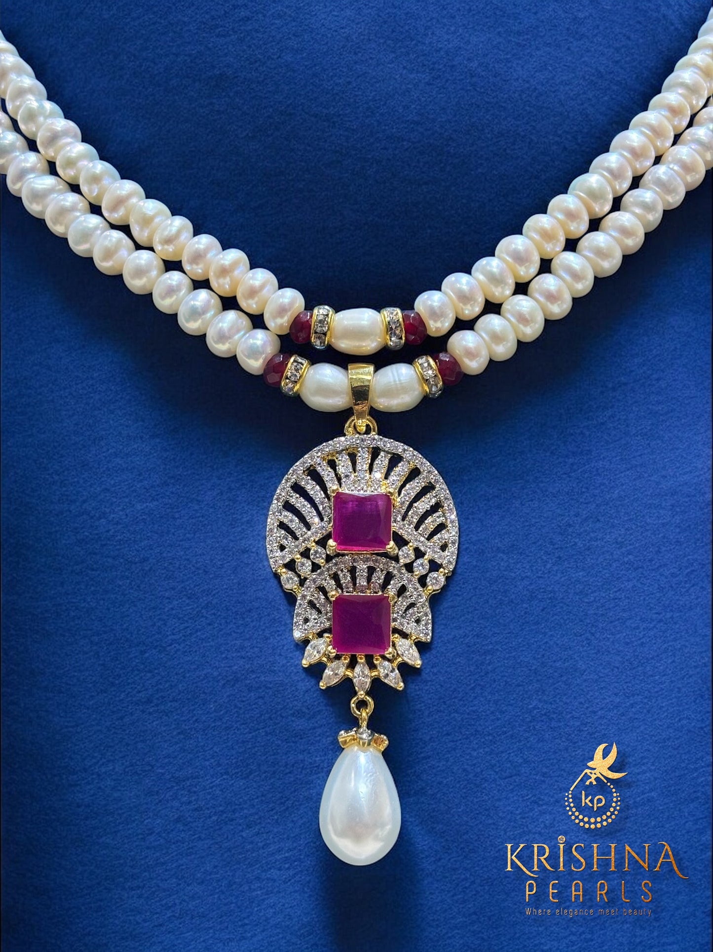 Designer Ruby & Pearl Hanging Pendent Set