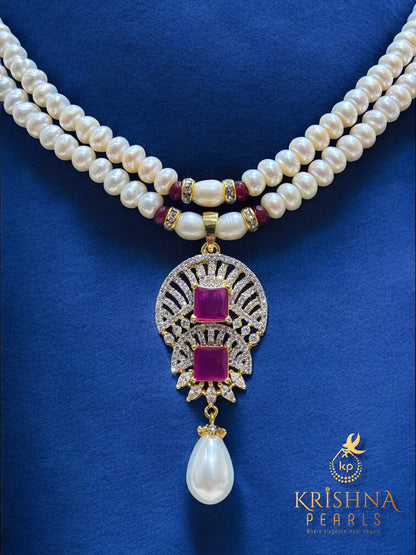 Designer Ruby & Pearl Hanging Pendent Set