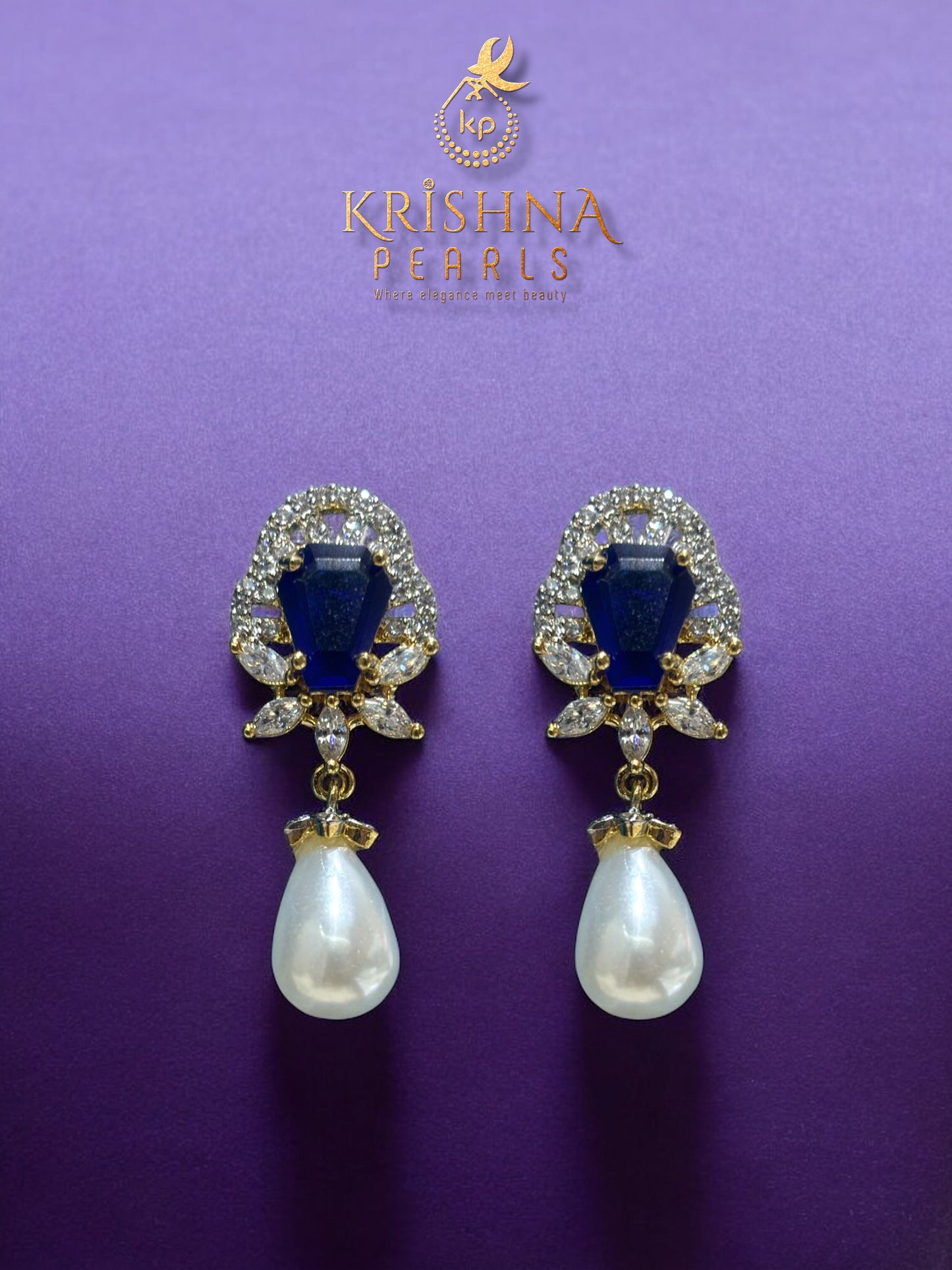 Real Pearls Two Layers Blue Sapphire Studded Necklace Set