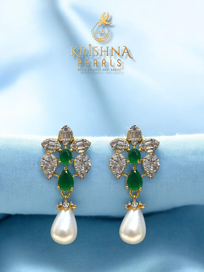 Authentic Pearls Two Layers Emerald Studded Necklace Set