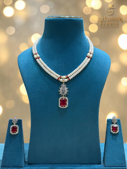 Pearls With Ruby Necklace Set
