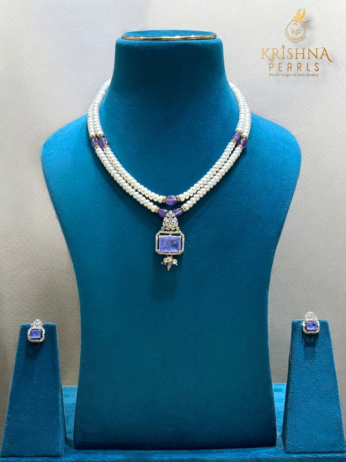 Amethyst With Pearls Necklace Set