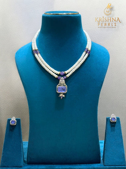 Amethyst With Pearls Necklace Set