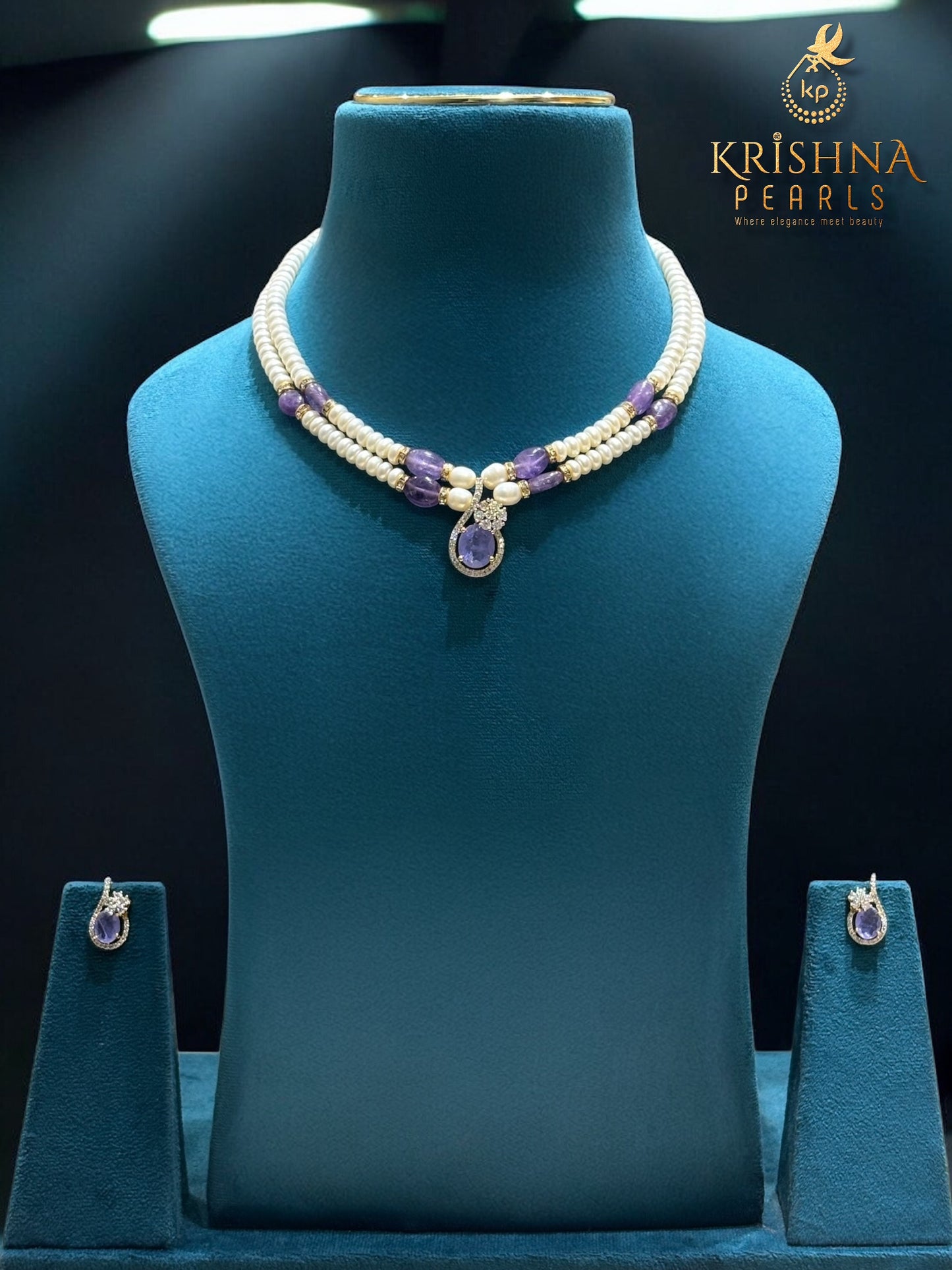 Amethyst & Pearls Necklace Set