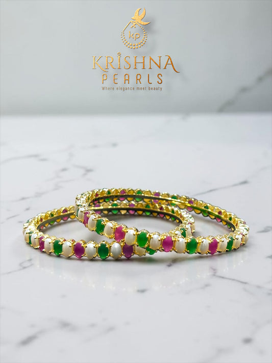 Beautiful Pearls Ruby & Emeralds Studded Bangles