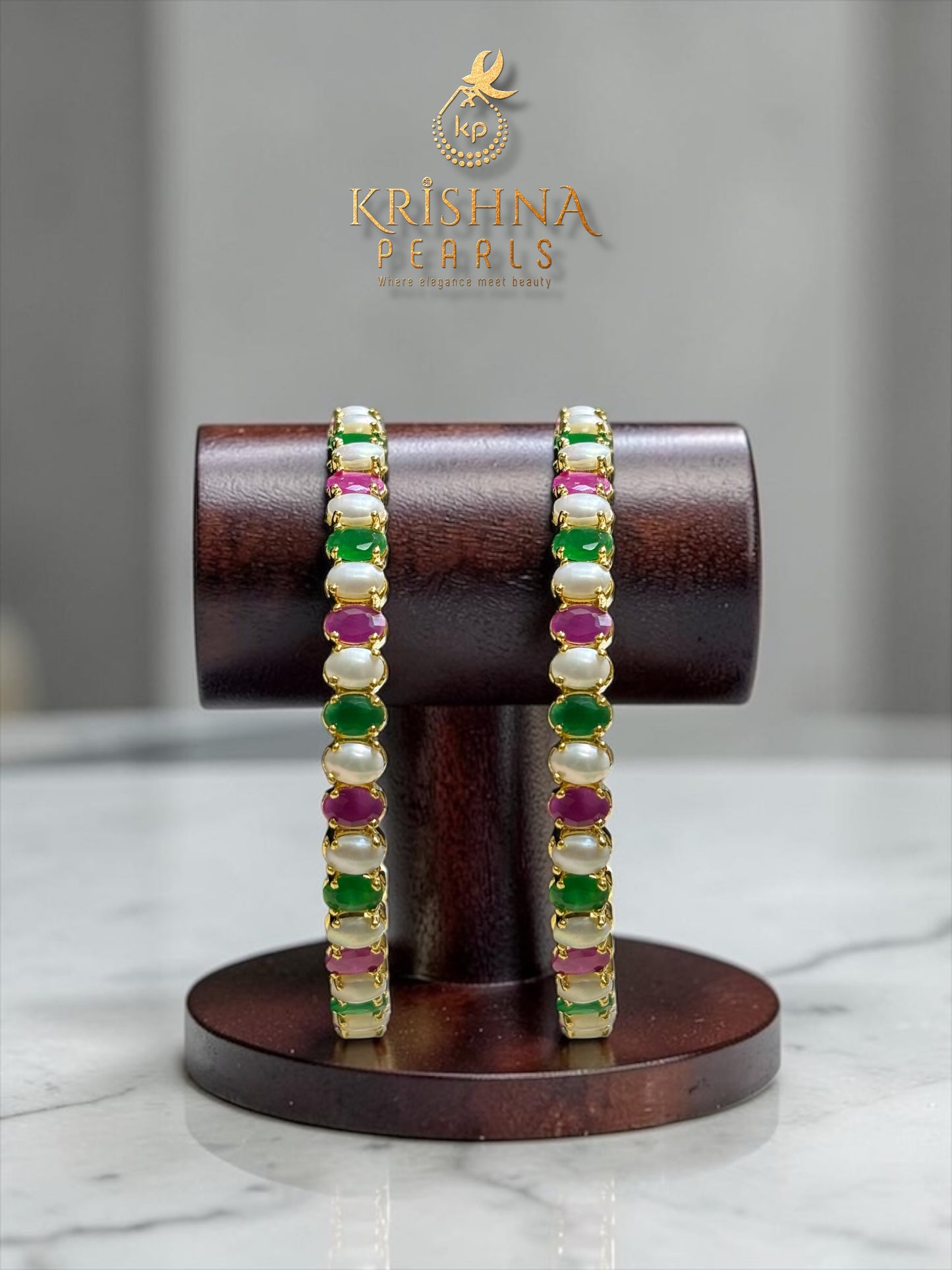 Beautiful Pearls Ruby & Emeralds Studded Bangles