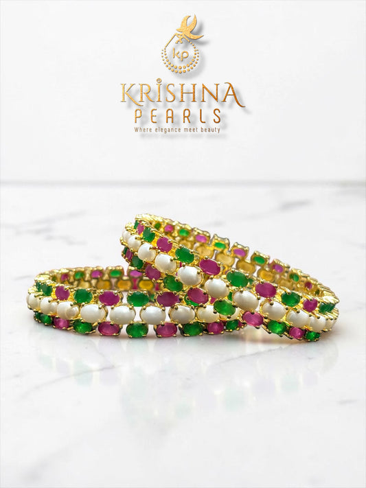 Beautiful Pearls Ruby & Emeralds Studded Bangles