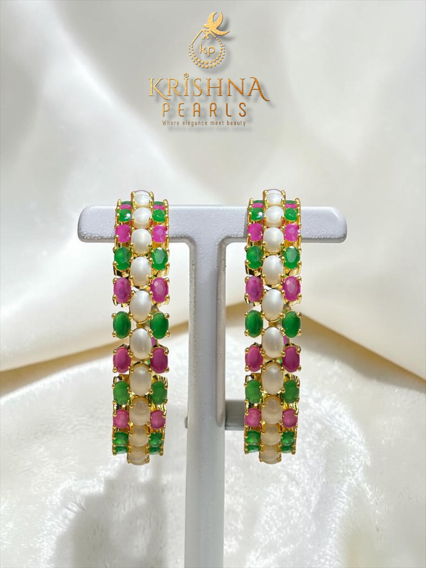 Beautiful Pearls Ruby & Emeralds Studded Bangles