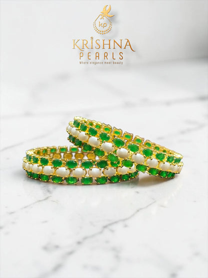 Beautiful Pearls & Emeralds Studded Bangles