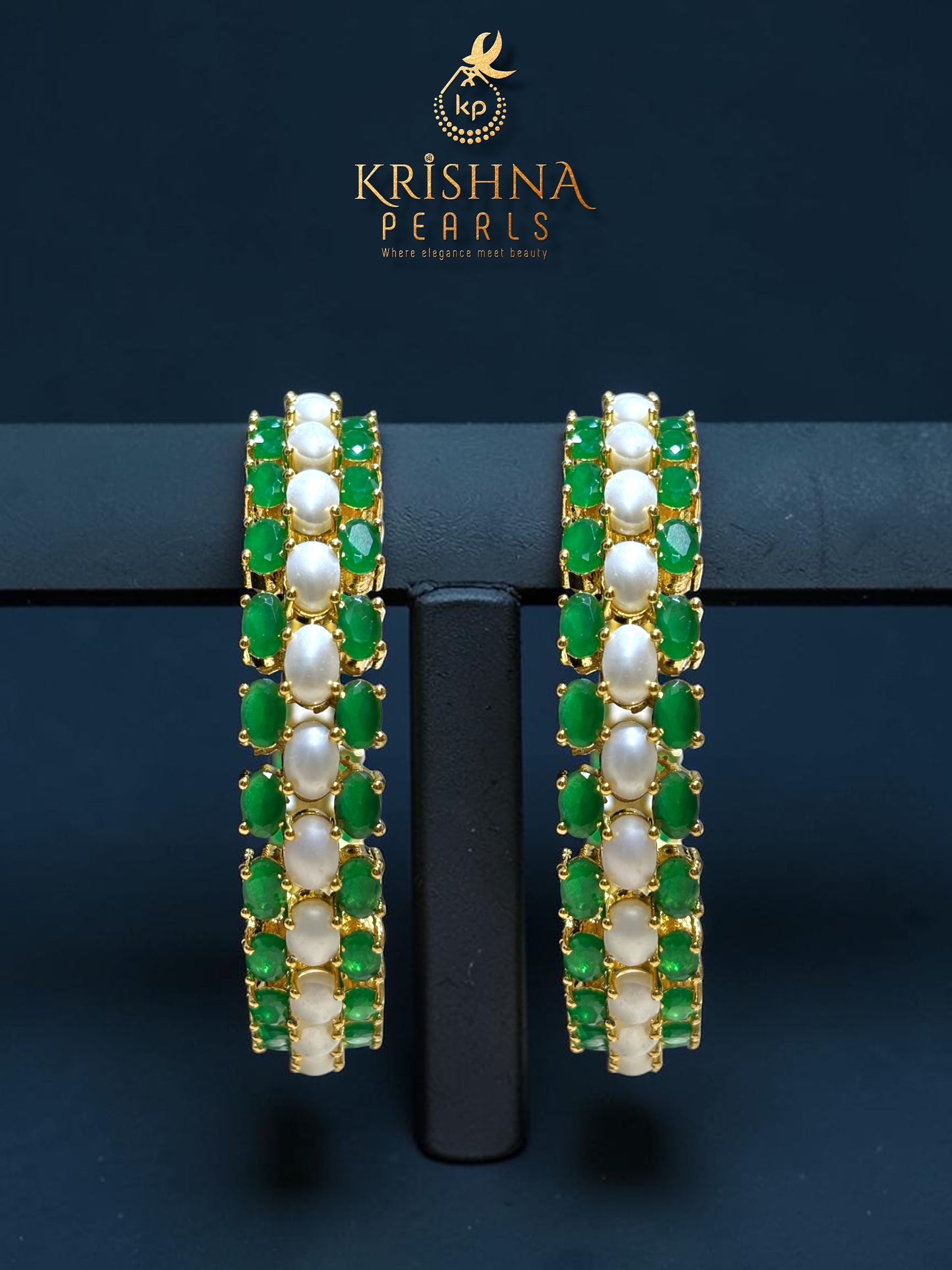 Beautiful Pearls & Emeralds Studded Bangles