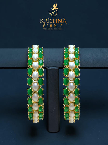 Beautiful Pearls & Emeralds Studded Bangles