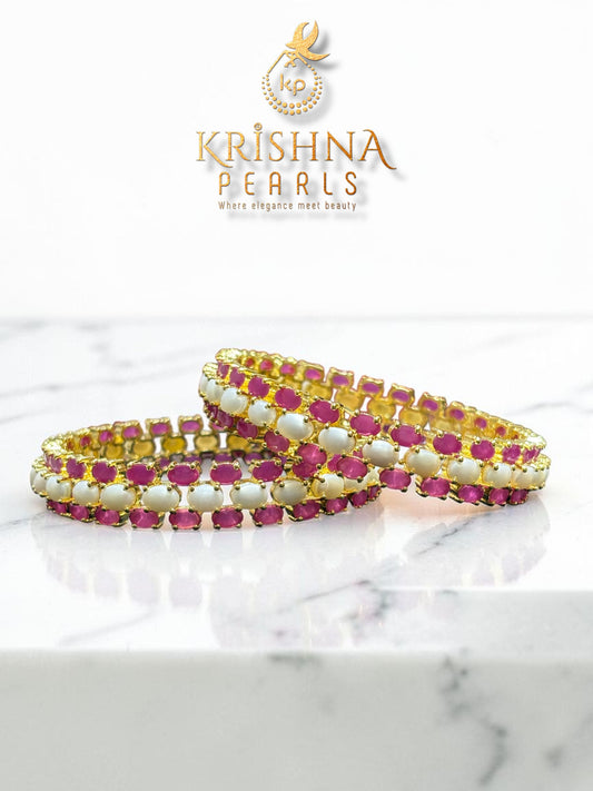 Beautiful Pearls & Ruby Studded Bangles