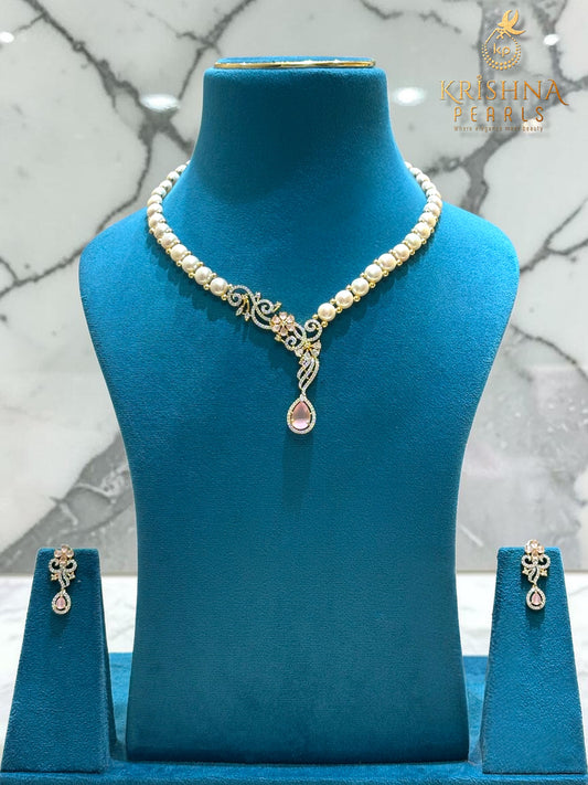 Button Pearl & Rose Quartz Necklace Set