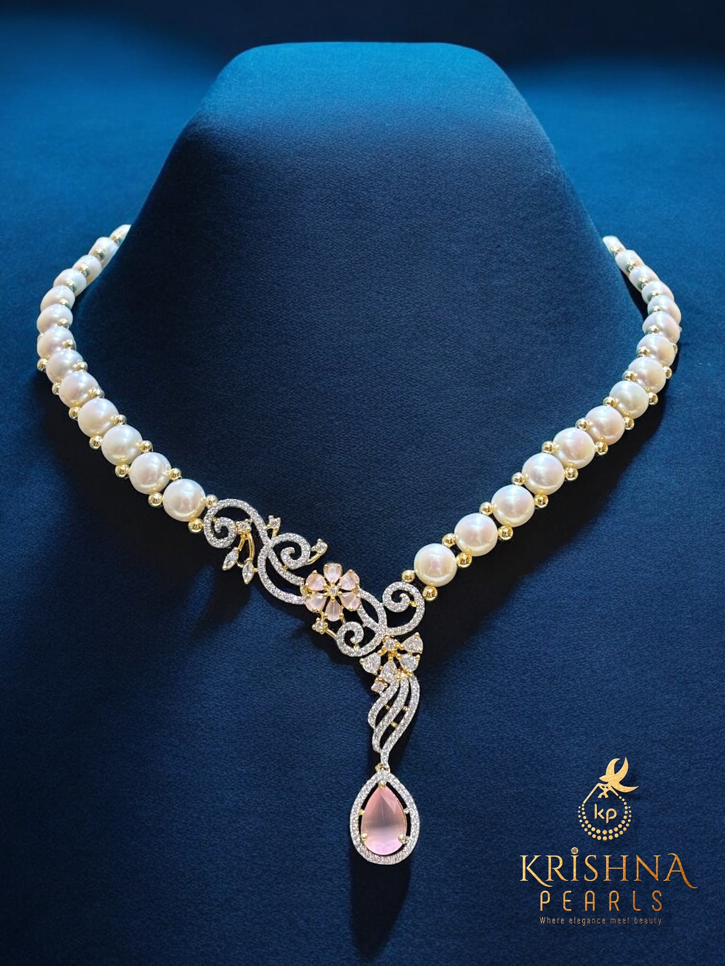 Button Pearl & Rose Quartz Necklace Set