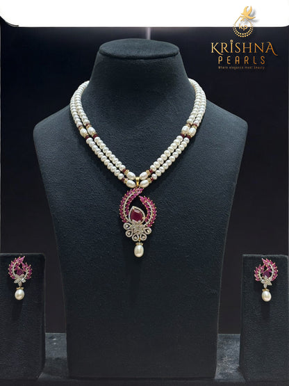 Designer Two Rows Pearl and Ruby Necklace and Bangles Complete Set