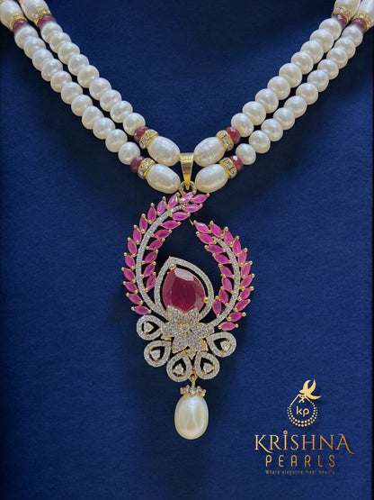 Designer Two Rows Pearl and Ruby Necklace and Bangles Complete Set
