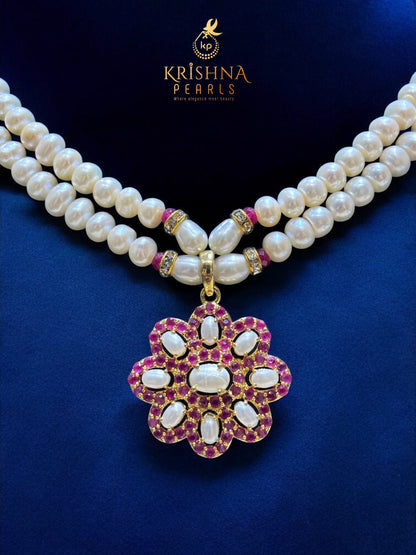 Traditional Ruby Pearls Necklace Set