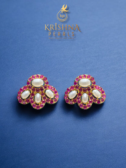 Traditional Ruby Pearls Necklace Set