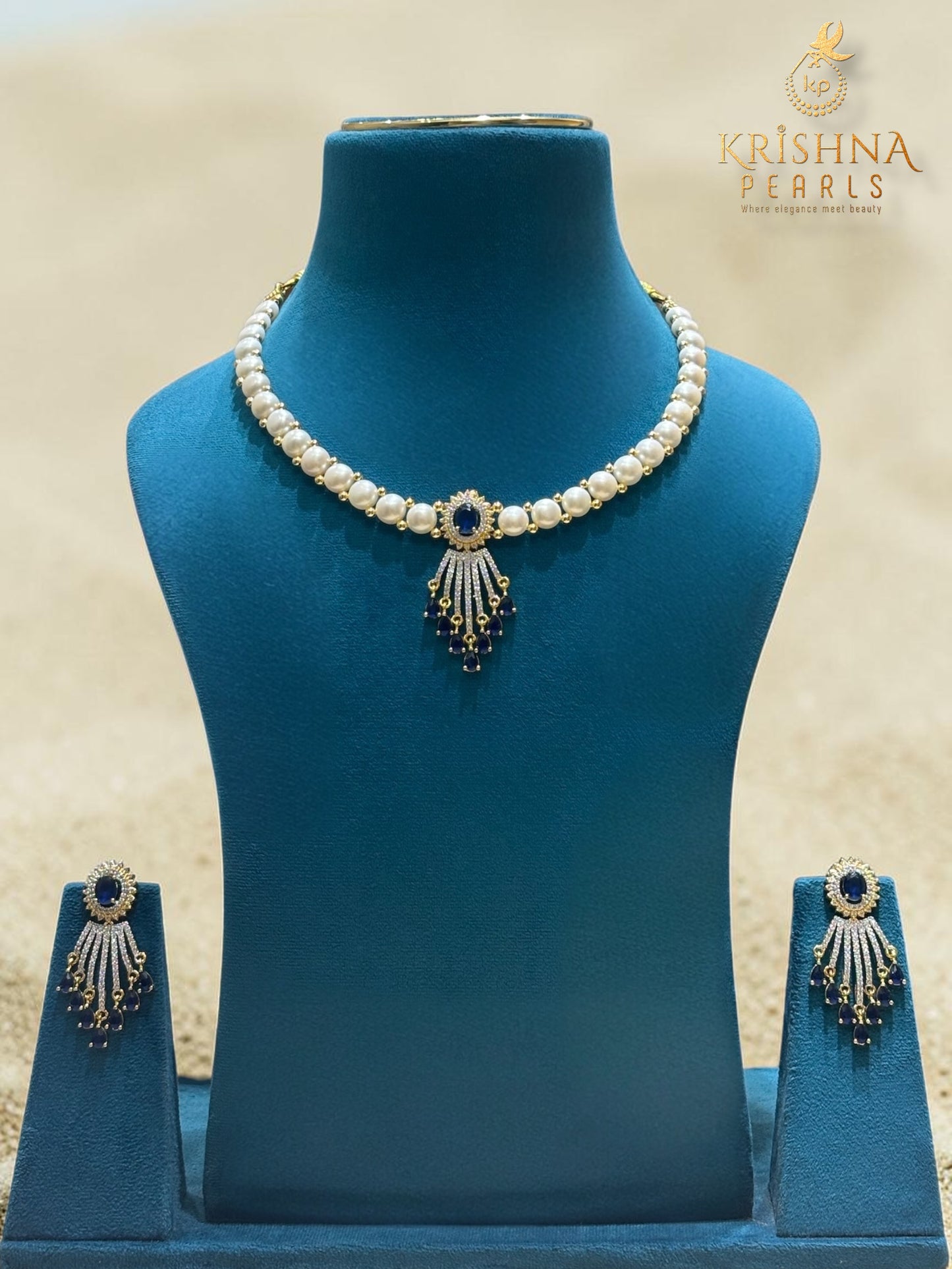 Button Pearl & Blue Sapphire Necklace