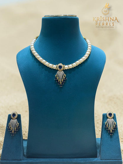 Button Pearl & Blue Sapphire Necklace