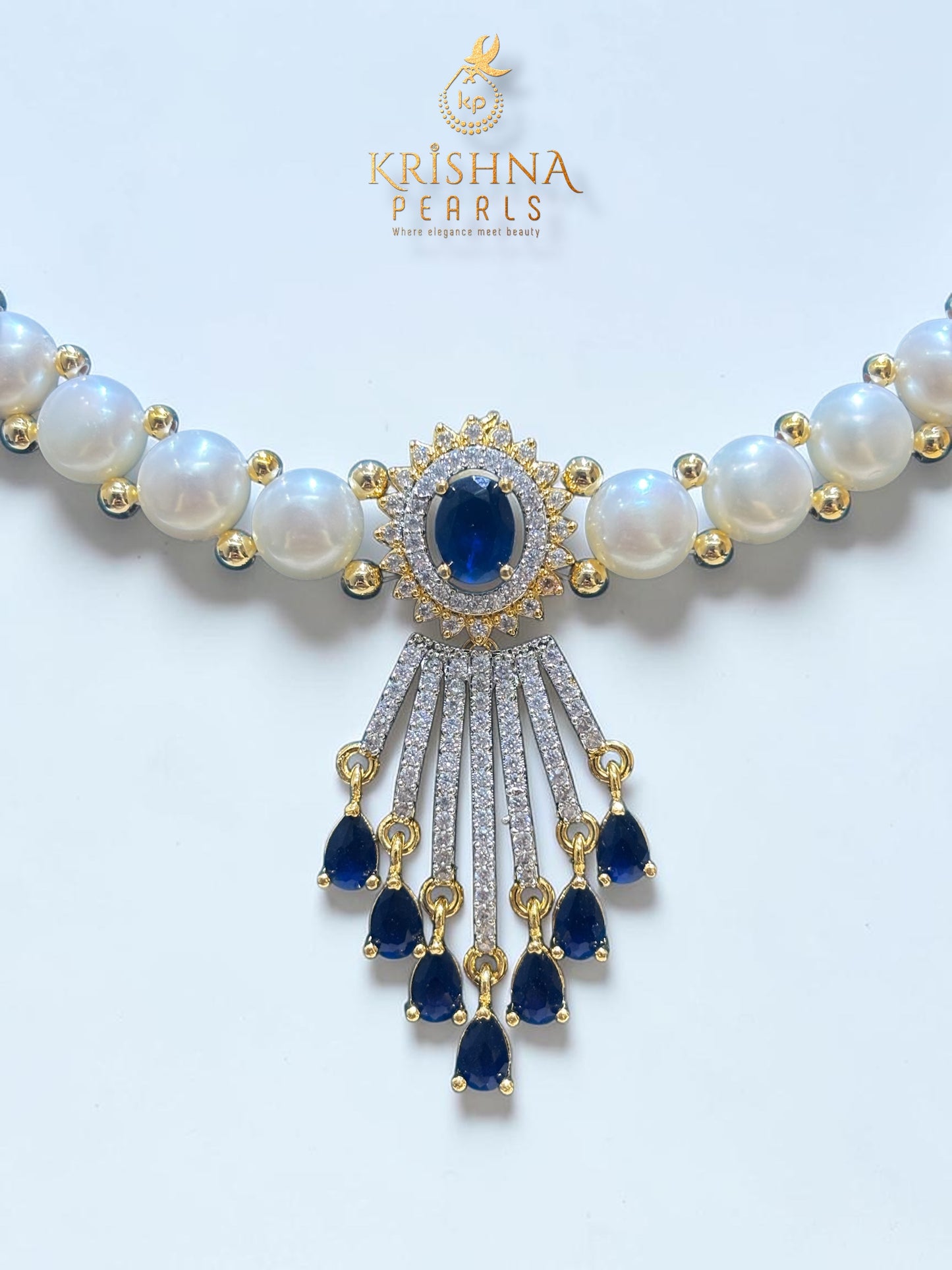 Button Pearl & Blue Sapphire Necklace
