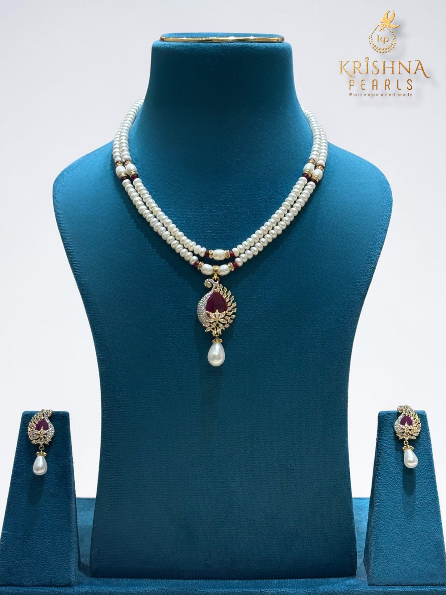 Beautiful Ruby & Pearl Hangings Pendent Set