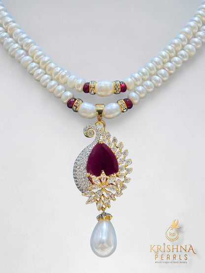 Beautiful Ruby & Pearl Hangings Pendent Set