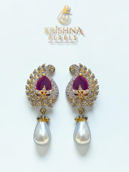 Beautiful Ruby & Pearl Hangings Pendent Set