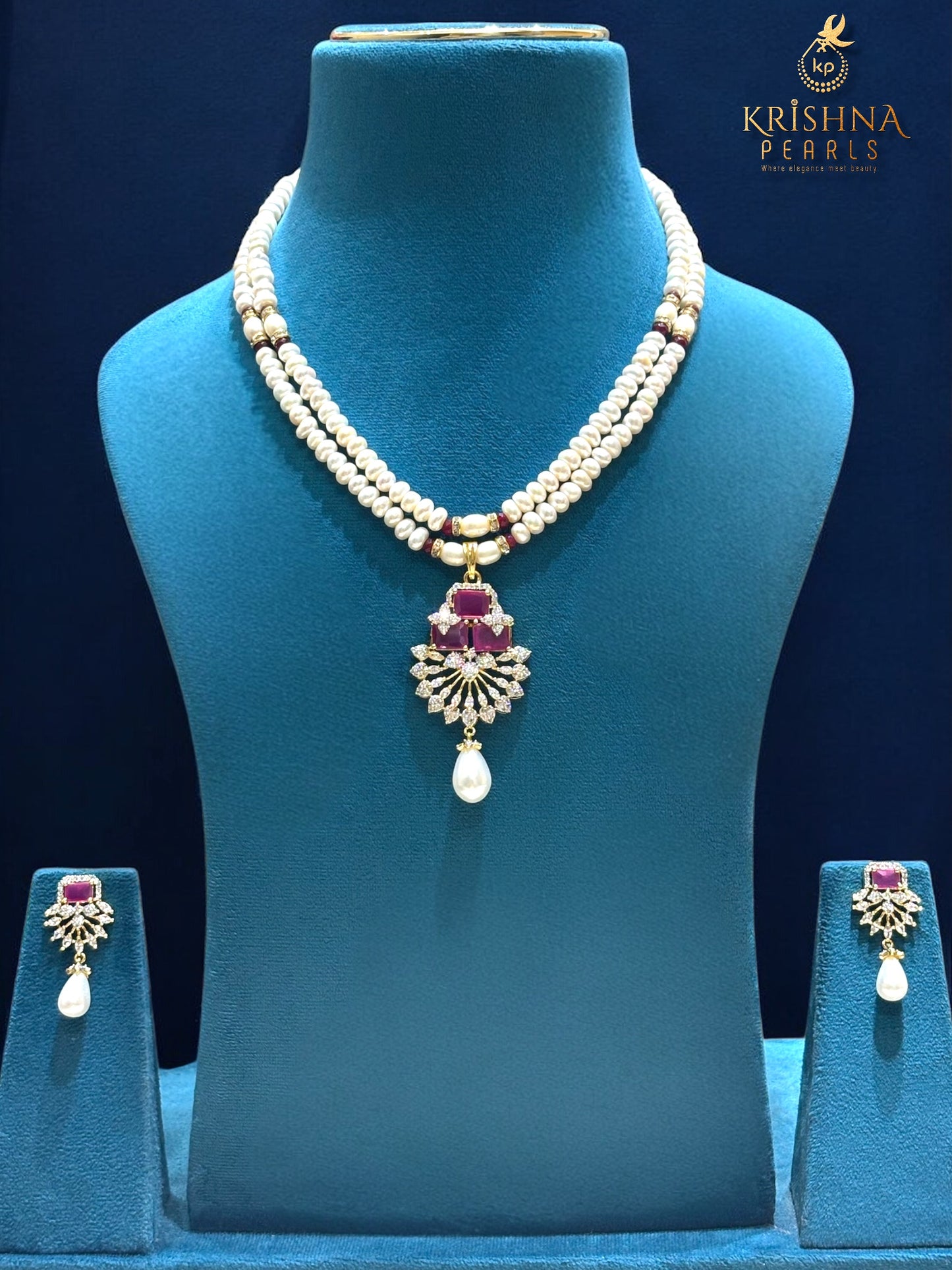 Real Pearls & Ruby Necklace Set