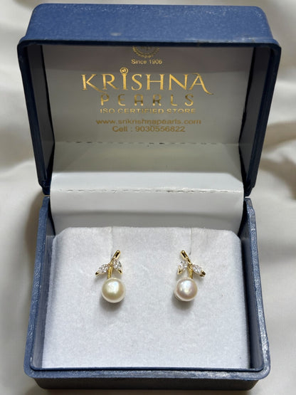 92.5 Post Pin Silver Leaf Pearl Studs