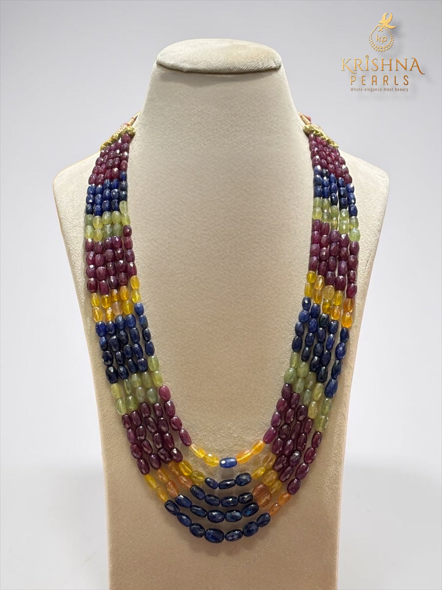 Real Multi Sapphire Cutting Five Layers (Ruby,Emeralds,Blue & Yellow Sapphires) Necklace