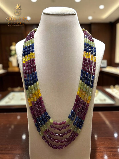 Real Multi Sapphire Cutting Five Layers (Ruby,Emeralds,Blue & Yellow Sapphires) Necklace