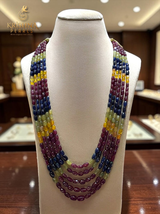 Real Multi Sapphire Cutting Five Layers (Ruby,Emeralds,Blue & Yellow Sapphires) Necklace
