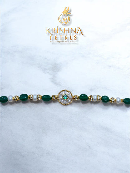 Beautiful Pearls & Emeralds Rakhi