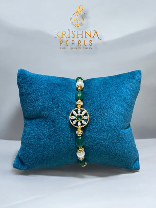 Beautiful Pearls & Emeralds Rakhi