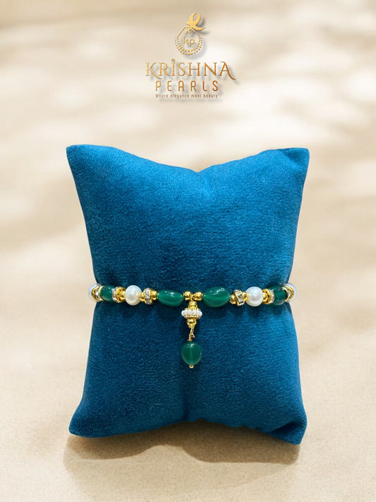 Beautiful Green Stone & Real Pearls Rakhi