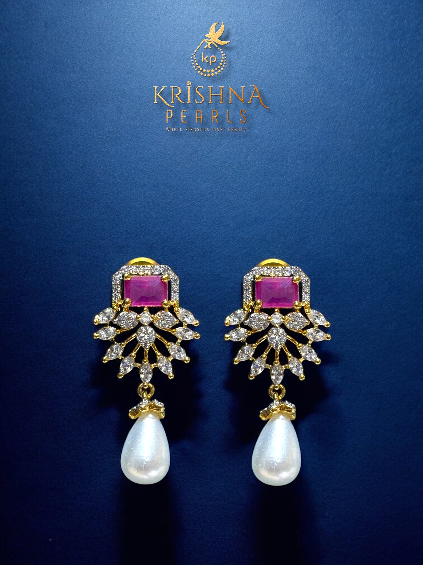 Authentic Rice Pearls With Ruby Studded Necklace Set