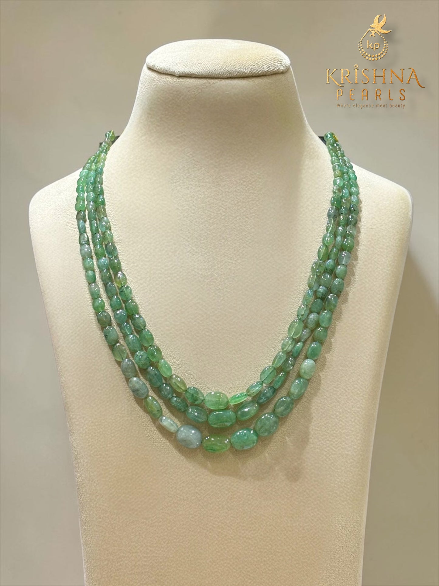Natural Emeralds UnCut Three Layers Necklace