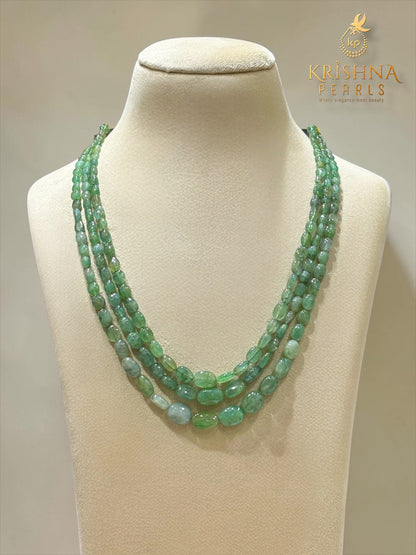 Natural Emeralds UnCut Three Layers Necklace